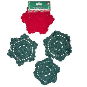 *3 FOR $9* Holiday Style Vintage Set 5 Hand Crocheted 6" Round Christmas Doilies